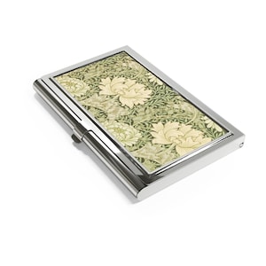 William Morris Inspired Business Card Holder: Elegant Floral Metal Card Case