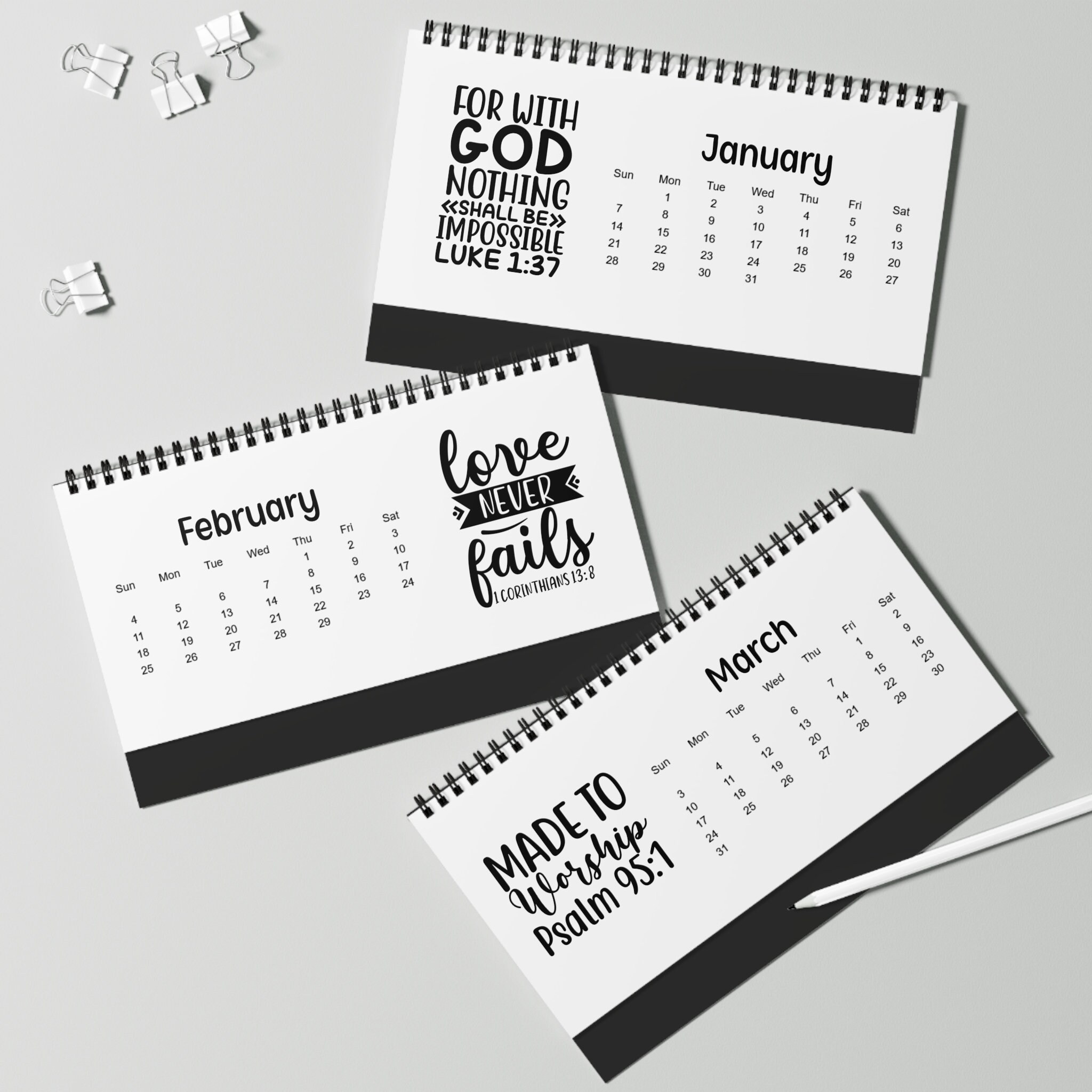 2024 Spiral Desk Calendar, 2024 Bible Verses Desk Calendar, 12 Month