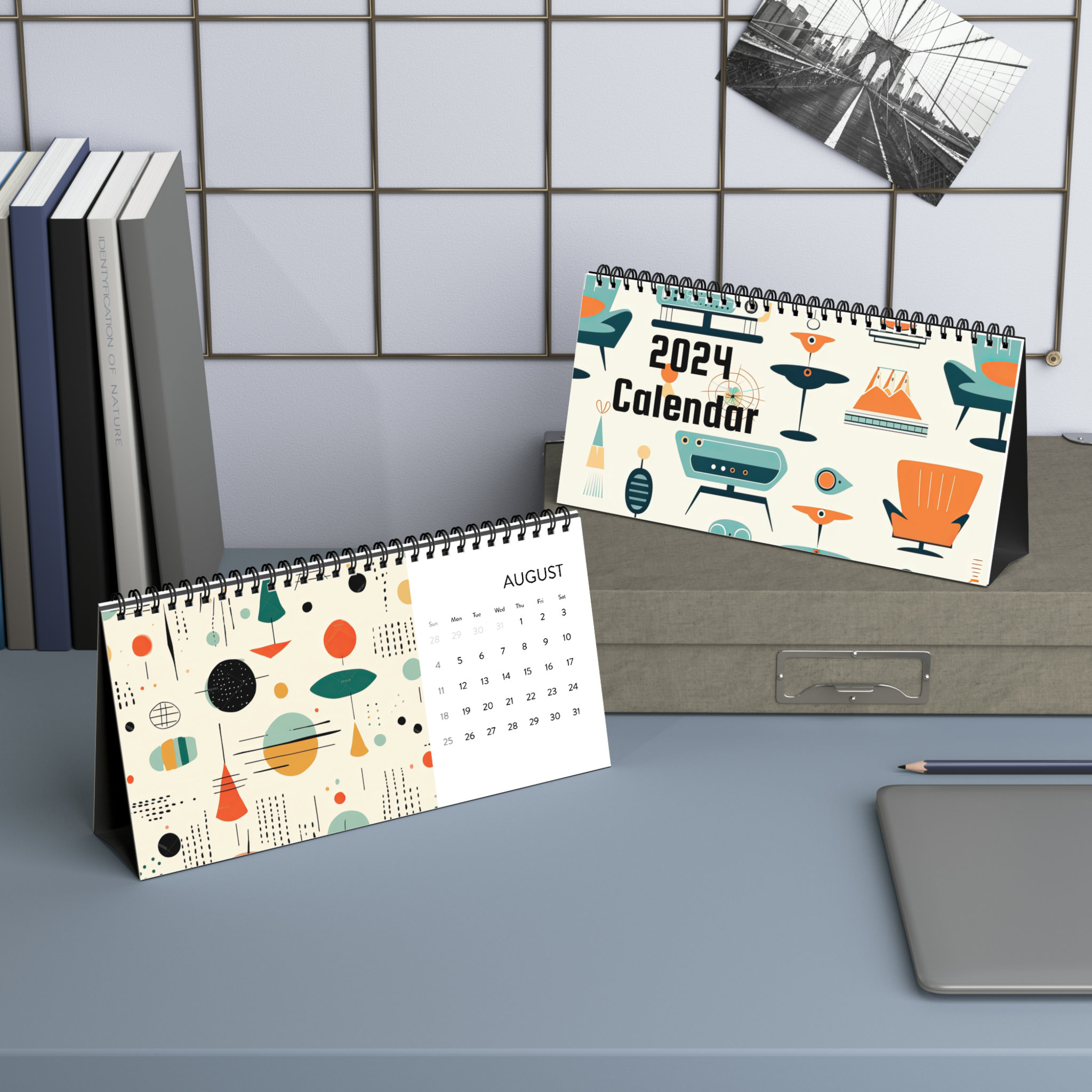 2024 Spiral Desk Calendar Midcentury Modern Desk Calendar Etsy