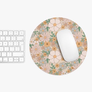 Boho Floral Mouse Pad, Home Office Mouse Pad, Botanical Retro Floral Mouse Pad, Desk Accessories, Round Mouse Pad, Rectangular Mouse Pad