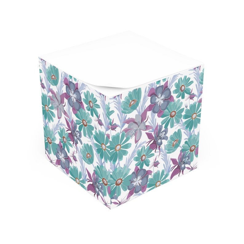 Turquoise Sticky Note Watercolor Floral Sticky Note Cube: Purple & Turquoise Desk Decor - Etsy