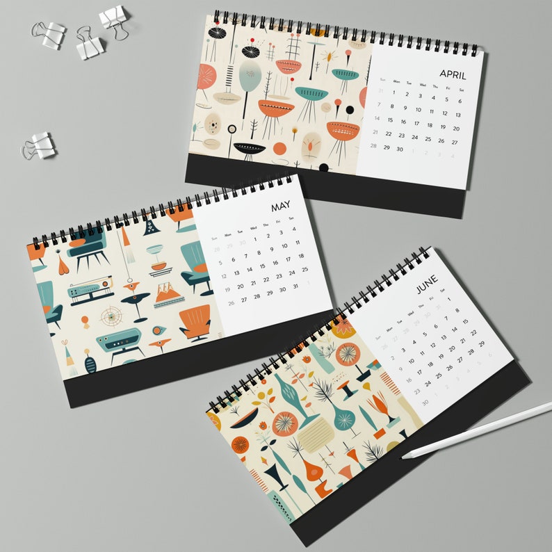 2024 Spiral Desk Calendar Midcentury Modern Desk Calendar Etsy