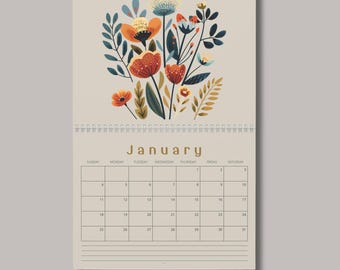 2026 Scandinavian Flowers Wall Calendar, Botanical Folk Art Home Office Decor, Nordic Floral Hygge Planner