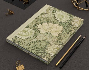William Morris Inspired Hardcover Journal, Floral Botanical Lined Notebook, Stationery Gift for Her