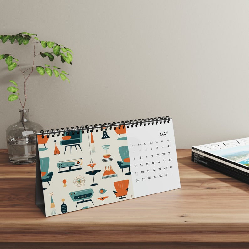 2024 Spiral Desk Calendar Midcentury Modern Desk Calendar Etsy
