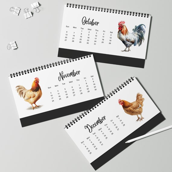 2024 Spiral Desk Calendar, Chicken Desk Calendar, 12 Month Calendar, Roosters Desk Calendar, Gift for Chicken Lovers - Etsy