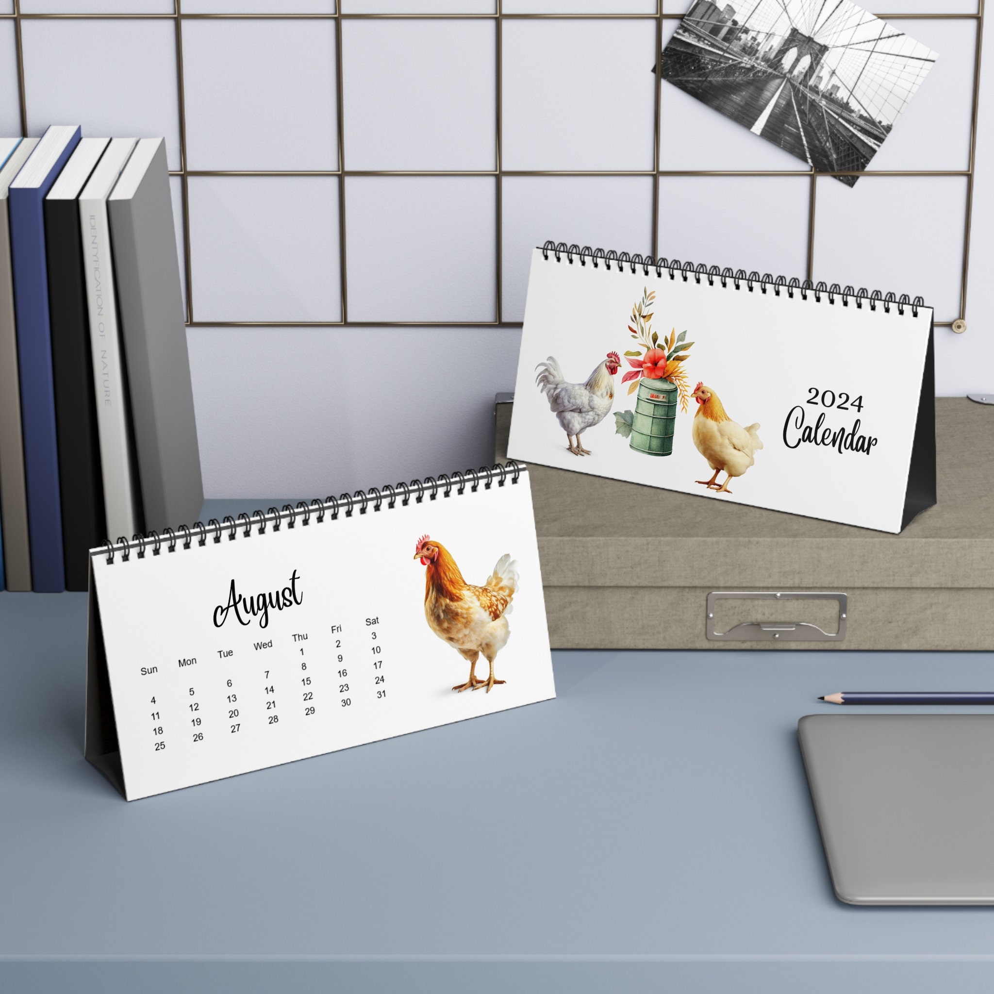 2024 Spiral Desk Calendar Chicken Desk Calendar 12 Month Etsy