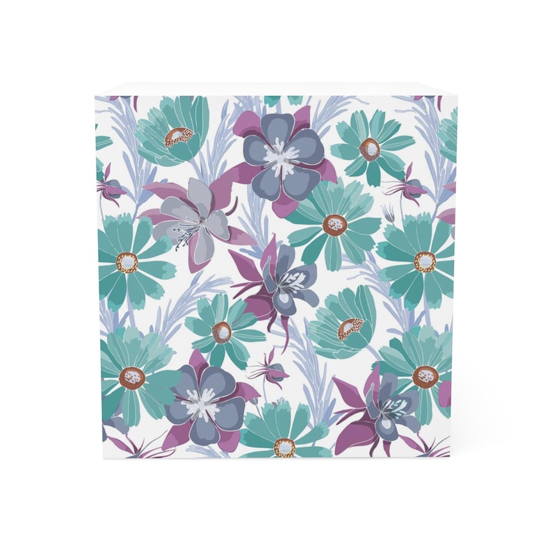 Turquoise Sticky Note Watercolor Floral Sticky Note Cube: Purple & Turquoise Desk Decor - Etsy