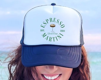 espresso martini trucker hat, Tini time hat, social club hat, preppy summer trucker hat, old money aesthetic, bikinis and martinis party hat