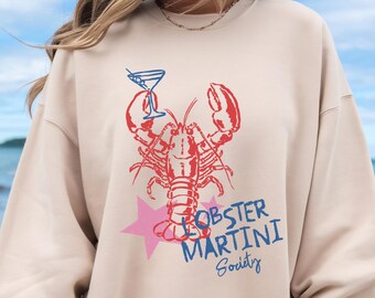 Lobster Martini Sweatshirt, East Coast Summer Sweatshirt, Vintage Nautical, Tini time shirt, Coastal Granddaughter Sweater, Lobster Shack