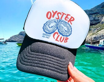 Oyster Club Trucker Hat, Funny Shucking Oyster Hat, Men and Womens Summer Trucker Hat, Beach Snapback Hat, Oyster Lover Gift, Trendy Hats