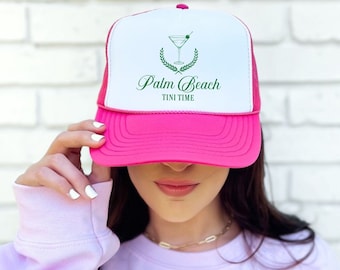 Palm Beach Trucker Hat, Tini Time Hat, Martinis and Bikinis Trucker Hat, Martini Baseball Hat, Country Club Trucker Hat, Custom Location Hat