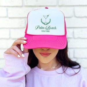 Palm Beach Trucker Hat, Tini Time Hat, Martinis and Bikinis Trucker Hat, Martini Baseball Hat, Country Club Trucker Hat, Custom Location Hat