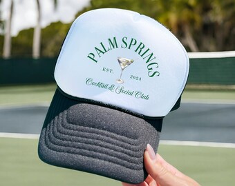Palm Springs Martini Trucker Hat, Summer Trucker Hats, Cocktail Trucker Hat, Bikinis and Martinis Bachelorette, Custom Trucker Location Hat