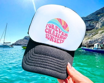 Forever Chasing Sunsets Trucker Hat, Sunset Baseball Hat, Summer Vibes, Coconut Girl Trucker Hat, Ocean Inspired, Sunset Chaser, Sunshine