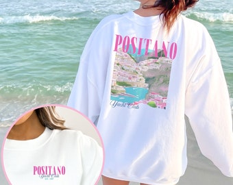 Positano Yacht Club-sweater, Amalfikust-sweater, rugontwerpshirt, Italië cadeau, Positano Italië, Yacht Club-sweater, Italia-shirt