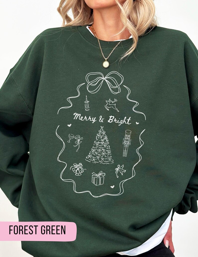 Blackish Green Merry And Bright Quilted Sweatshirt main image 0