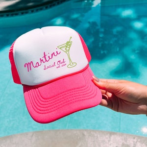 Martini Social Club Trucker Hat, Trendy Summer Cocktail hat, Tini Time Hat, Martini Party Cap, Girls Trip Gift, Pool Party Sun Hat, Preppy
