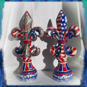 2x Fleur de Lis, New Orleans Saints, gran par de esculturas Bandera de EE. UU., barras y estrellas, langosta y flamenco, lirio Bourbon, Luisiana