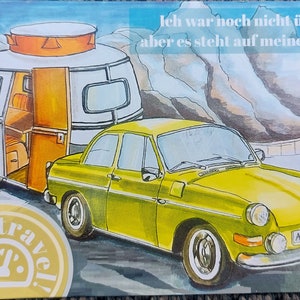 Cartolina auto d'epoca VW Tipo 3 Puck Eriba Großglockner campeggio viaggio retrò campeggio anni '60 motivi campeggio storico