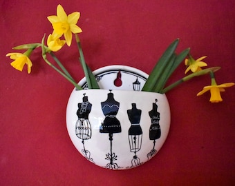 Original Wall Vase, Hanging Vase, Black and White, Paris Style Dressmaker&#39;s Dummy, Pen Holder, Cosmetic Storage, Gift, Tailor