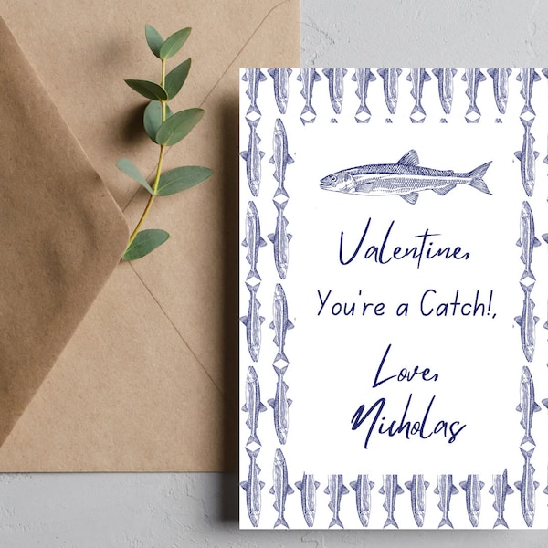 Valentine Youre a Catch Trout Fish EDITABLE TEMPLATE, Valentine Card, Digital Download, Canva Template, Southern, Classic, School Valentine