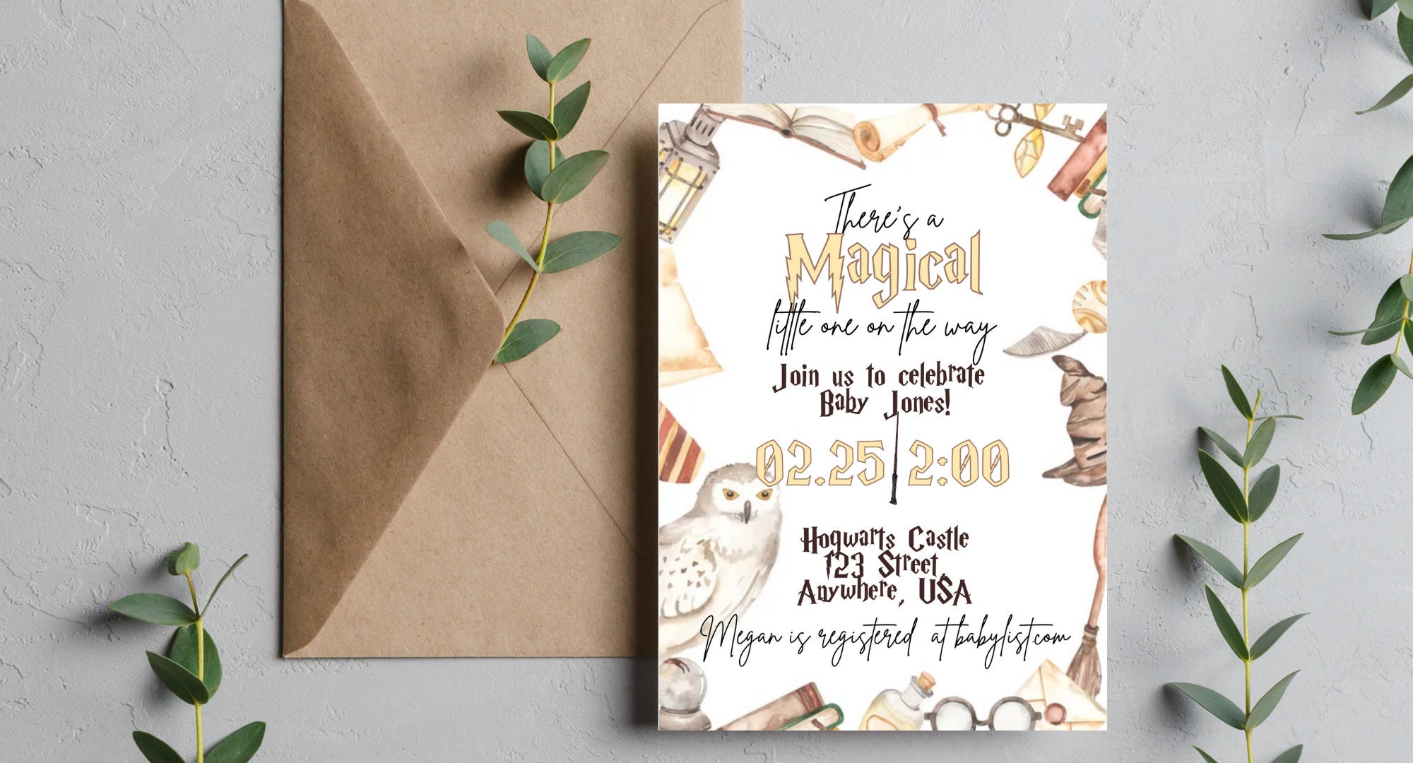 Harry Potter Magical Baby Shower Editable Template Invitation Baby Boy Invite Download Canva Hogwarts Evite HP Shower Wizard