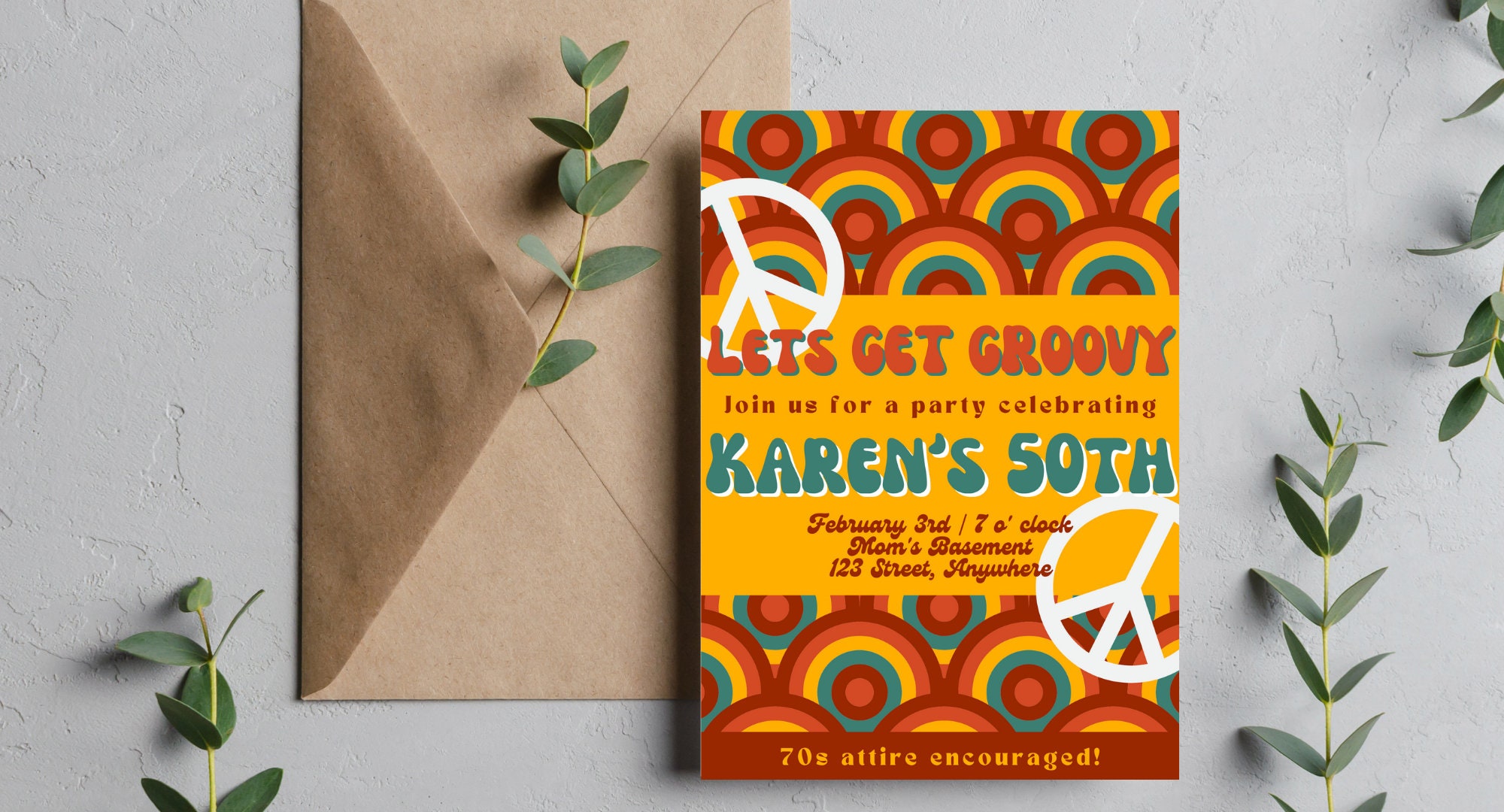 70s Theme Roller Lets Get Groovy 50th Birthday Party Invitation EDITABLE TEMPLATE Kids Birthday Adult Birthday Digital