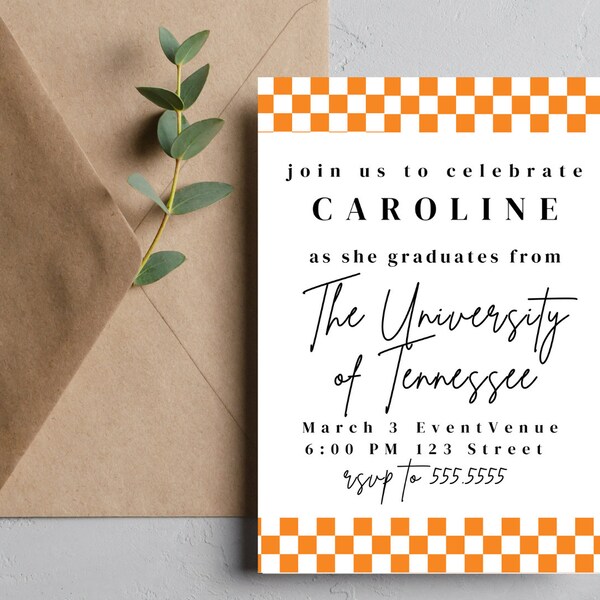 Minimal University of Tennessee Graduation Party Invitation EDITABLE TEMPLATE, College, Digital Download, Canva, Graduation Supplies,