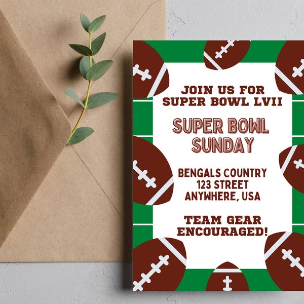 Football Super Bowl Party Invitation EDITABLE TEMPLATE, Super Bowl Invite, Digital Download, Canva Template, Sports Party