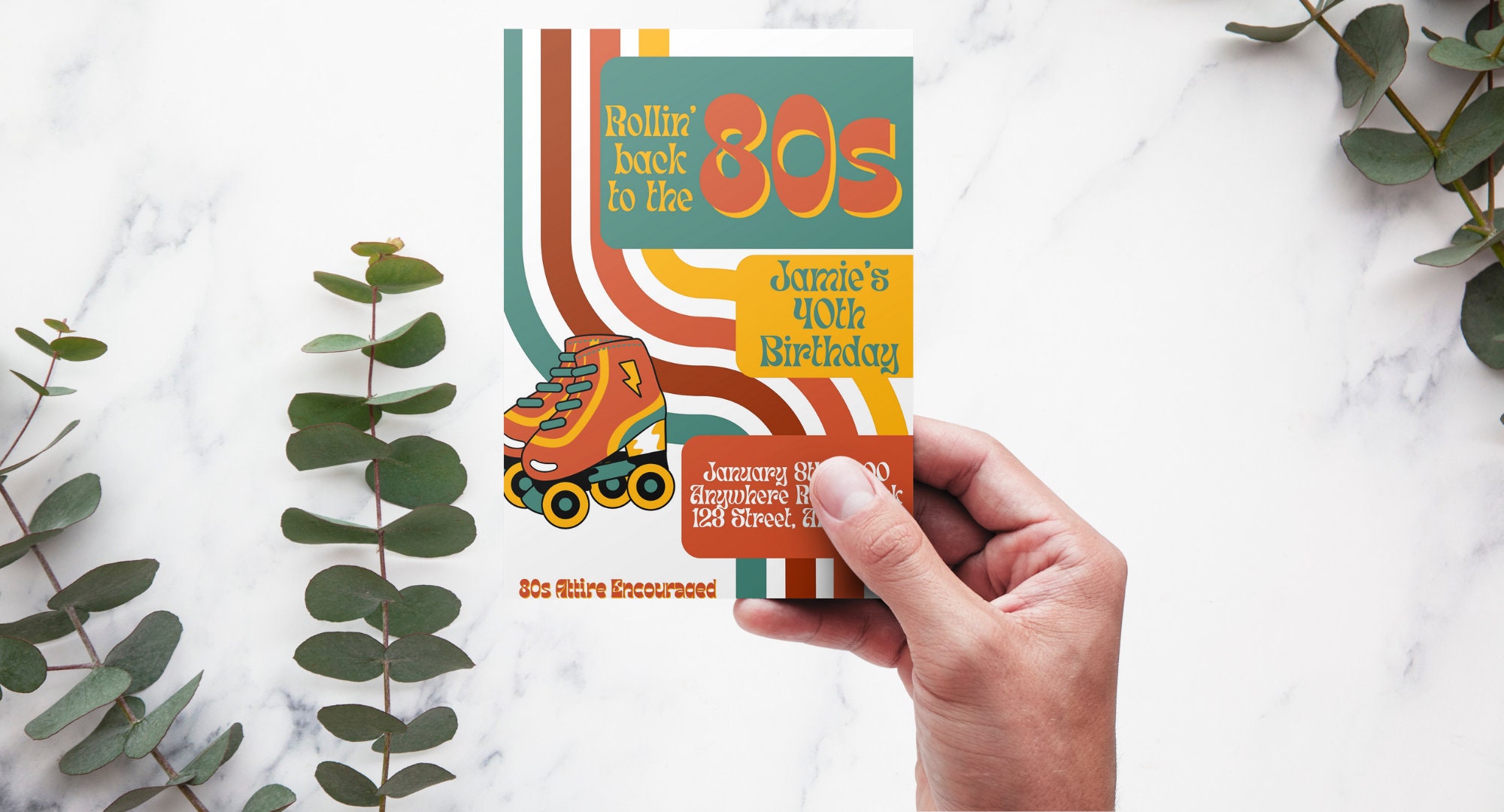 80s Theme Roller Skate Birthday Party Invitation EDITABLE TEMPLATE