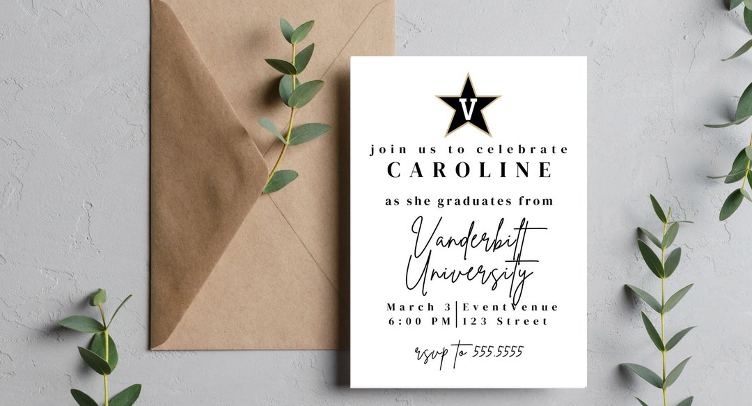 Minimal Vanderbilt University Graduation Party Invitation EDITABLE