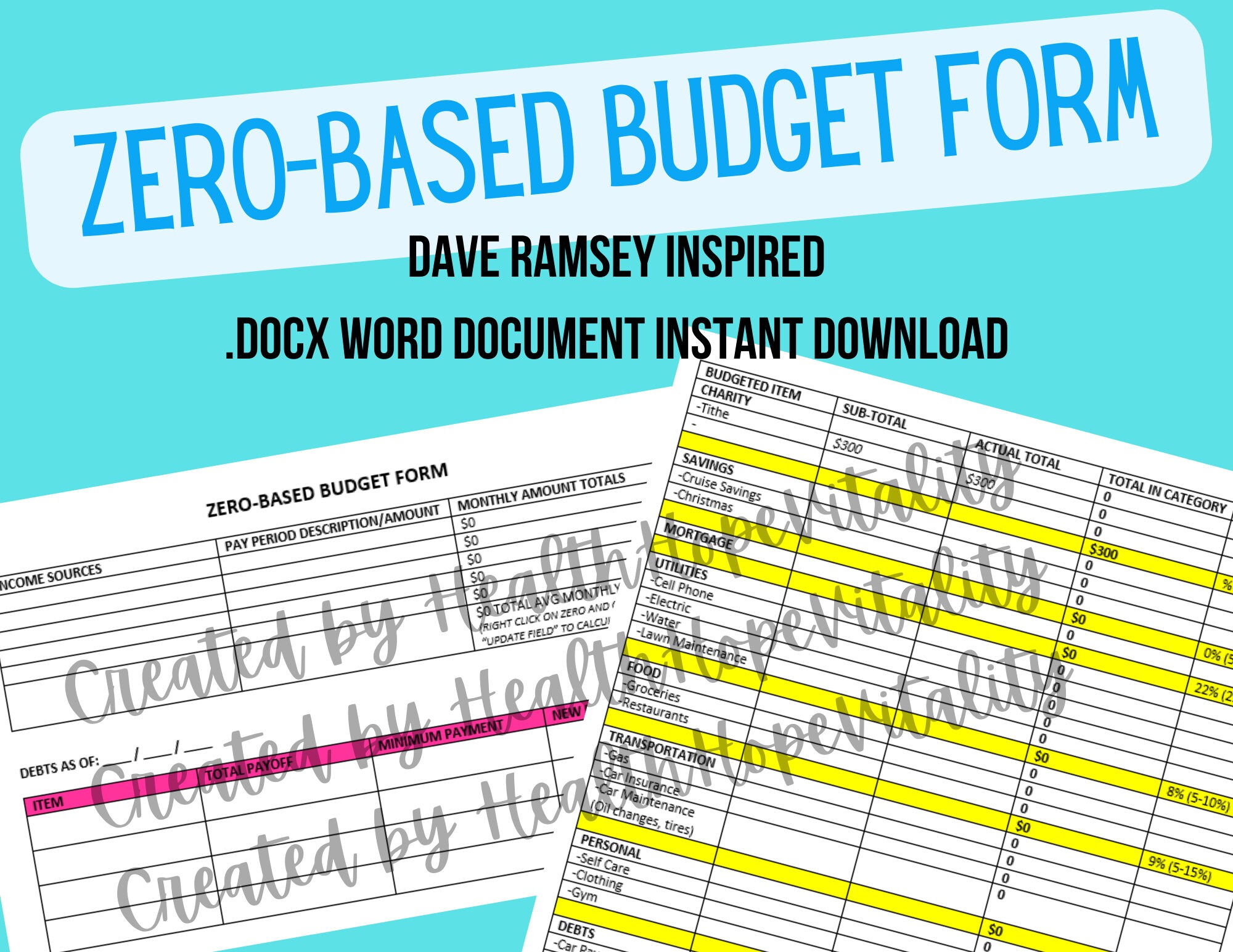 Zero Based Budget Form, Dave Ramsey Financial Peace, Blank Budget Form