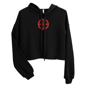Occult Nun Crop Hoodie from Occult Fashion featuring occult logo embroidery and dark occult nun for goths, occultists, wicca and witches