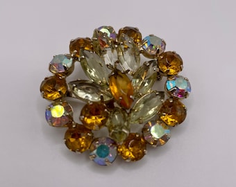 Vintage Bernstein und hellgelbe Rhinestone-Brosche