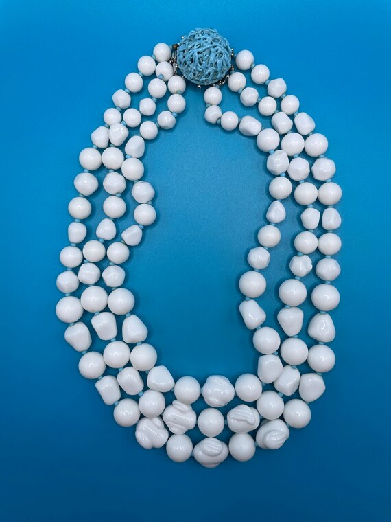 Vintage Marvella White Glass Three Strand Necklace - image 4