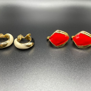 Two Pairs Vintage Monet Enamel Clip Earrings