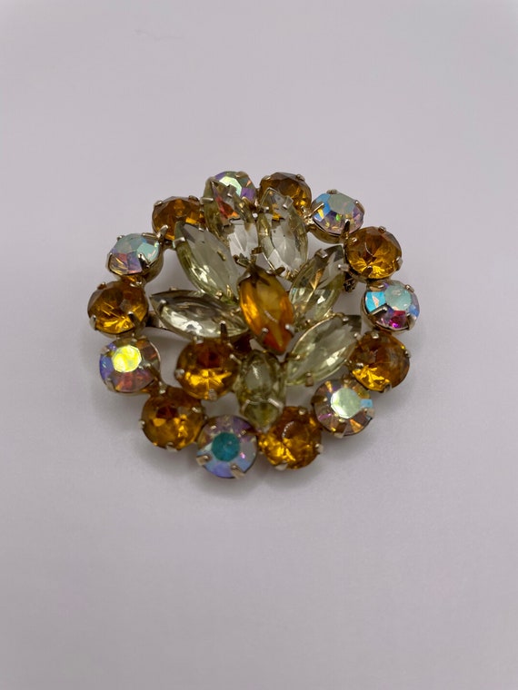 Vintage Amber and Pale Yellow Rhinestone Brooch