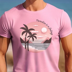 Tropical Sunset T-Shirt, Palm Tree Beach Tee, Summer Vacation Shirt, Ocean Waves Graphic Top, Paradise Apparel, Casual Unisex Clothing, Vibe