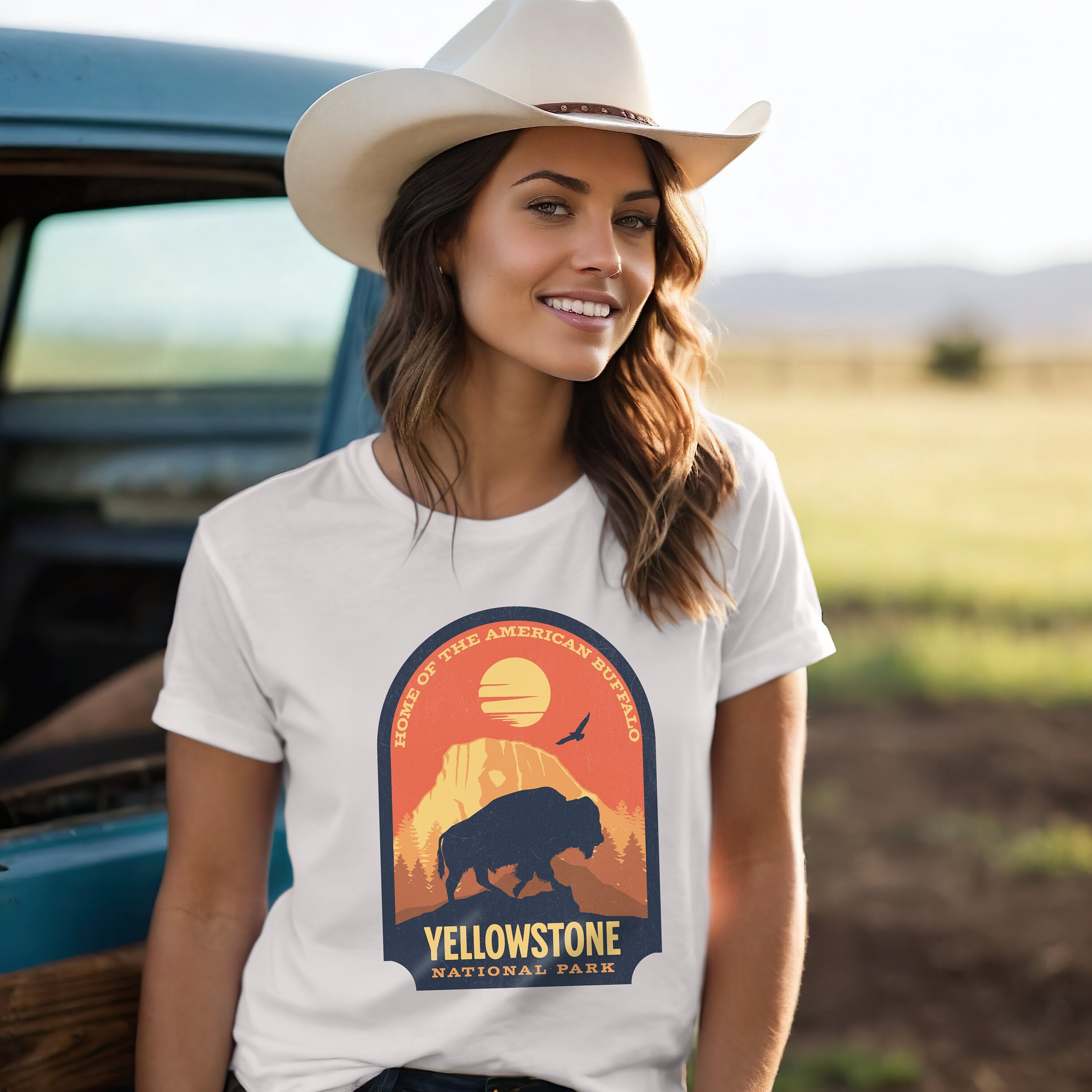 Yellowstone Bison Du Ranch Dutton Adulte T-Shirt à Manches Courtes