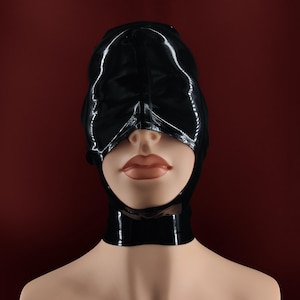 Latex tight hood with covered eyes, natural rubber