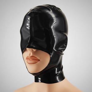 Latex tight hood with covered eyes, natural rubber