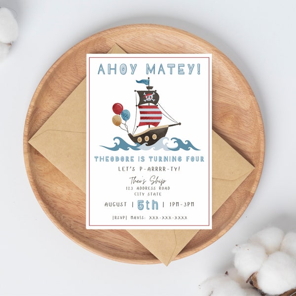 Ahoy Matey Pirate Birthday | Birthday Invite Template