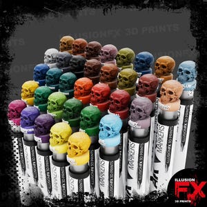 Skull Heads - AK Interactive Quick Marker Pen - 3D Printed End Caps - Lt Grey Resin
