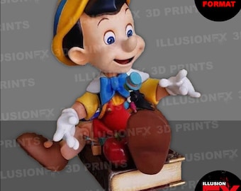 Pinocchio Sitting on a Book - 3D Print STL File Download