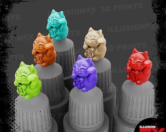 Neko Lucky Cat - Flacone contagocce stampato in 3D Micro CAPS per Army Painter 17ml 18ml SpeedPaint 1.0 e 2.0 Warpaints Fanatic - Tappi grigio chiaro