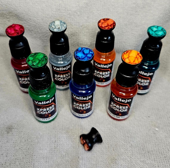 80x NEW Vallejo Paint Bottles XPRESS clear Bottles, Security Ring 3D  Printed Dropper Colour Swatch Half Caps 'chalis' Light Grey 