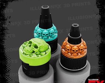 Pro Acryl Monument Hobbies - Cabeças de Caveira - Anéis/Tampas Impressos em 3D para Frascos de Tinta de 22ml com Cores em Contraste - Cinza Claro