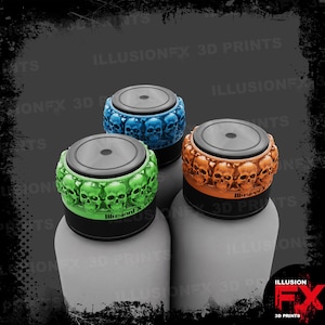 Skull Heads - Villainy Ink - 3D-geprint flesstaal Cap Ringtoppers passen op flessen van 30 ml - lichtgrijs