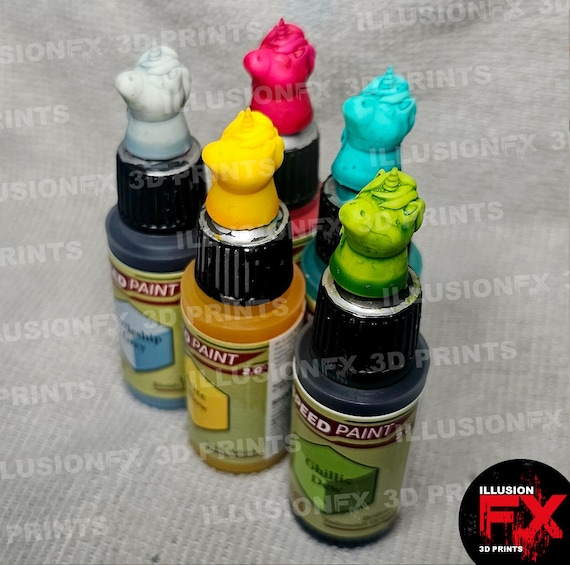 100x Army Painter Speedpaint 1.0 & 2.0 Warpaints Fanatic 3D Printed Dropper  Bottle Colour Swatch Half Mini Caps 17ml 18ml Lt Grey Caps 